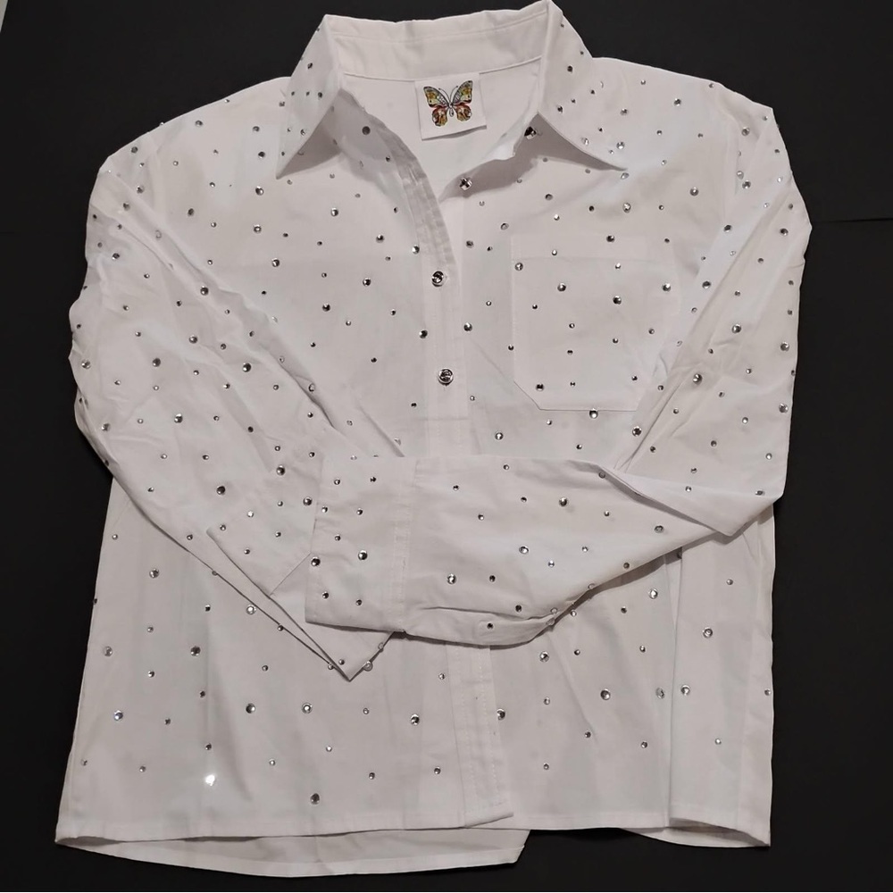 KIWI White Rhinestone Button-Down Shirt – Size S - Picture 6 of 14